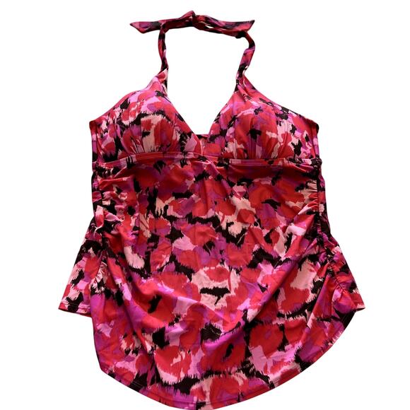 Merona Pink Brushstroke Halter Tankini Swim Top XL - Picture 1 of 5